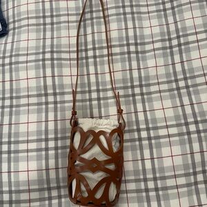 Brown Leather Cutout Crossbody Bag
